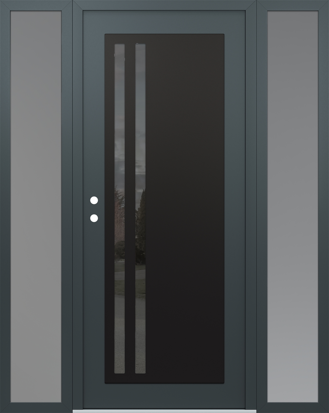Modern Steel Front Door Diamond C6 68" x 80" anthracite/anthracite mirrored Glass Panel black RHI with 2 Sidelites frosted Glass
