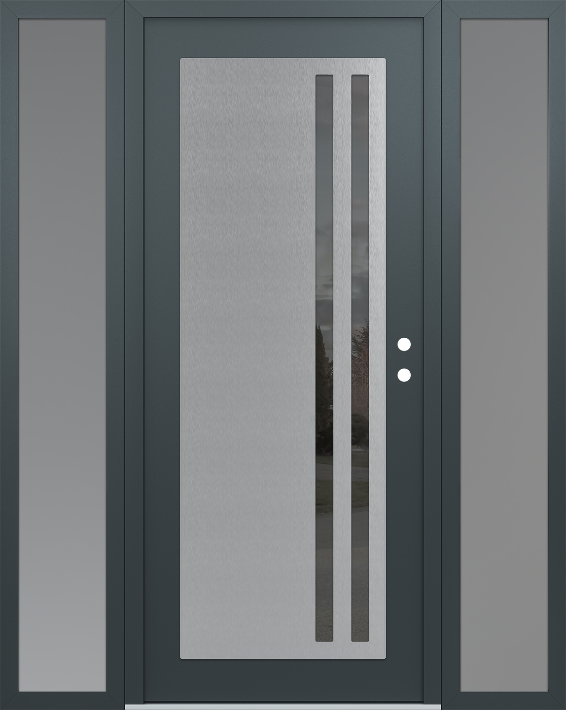 Modern Steel Front Door Diamond C6 68" x 80" anthracite/anthracite mirrored Glass Panel stainless steel LHI with 2 Sidelites frosted Glass