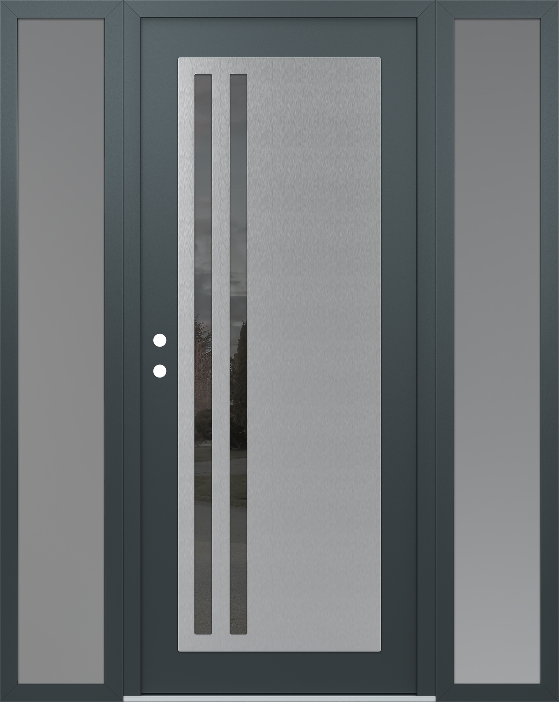 Modern Steel Front Door Diamond C6 68" x 80" anthracite/anthracite mirrored Glass Panel stainless steel RHI with 2 Sidelites frosted Glass