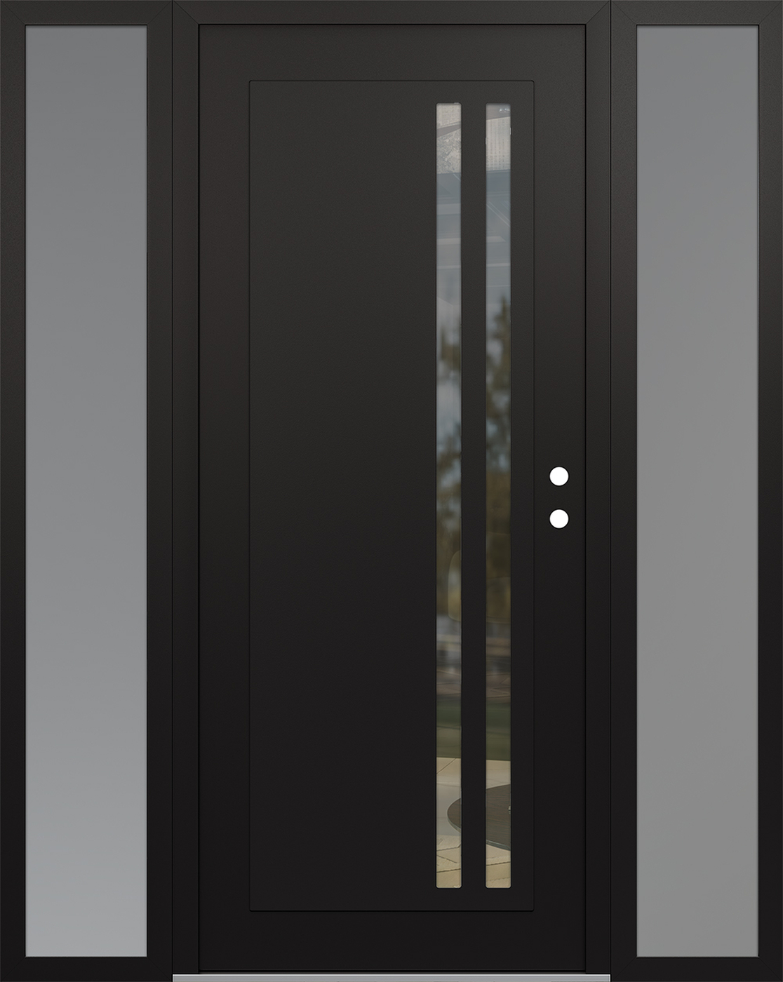 Modern Steel Front Door Diamond C6 68" x 80" black/black clear Glass Panel black LHI with 2 Sidelites frosted Glass