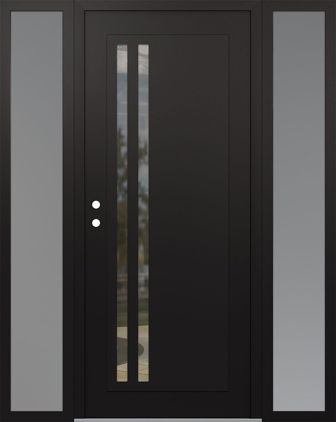 Modern Steel Front Door Diamond C6 68" x 80" black/black clear Glass Panel black RHI with 2 Sidelites frosted Glass