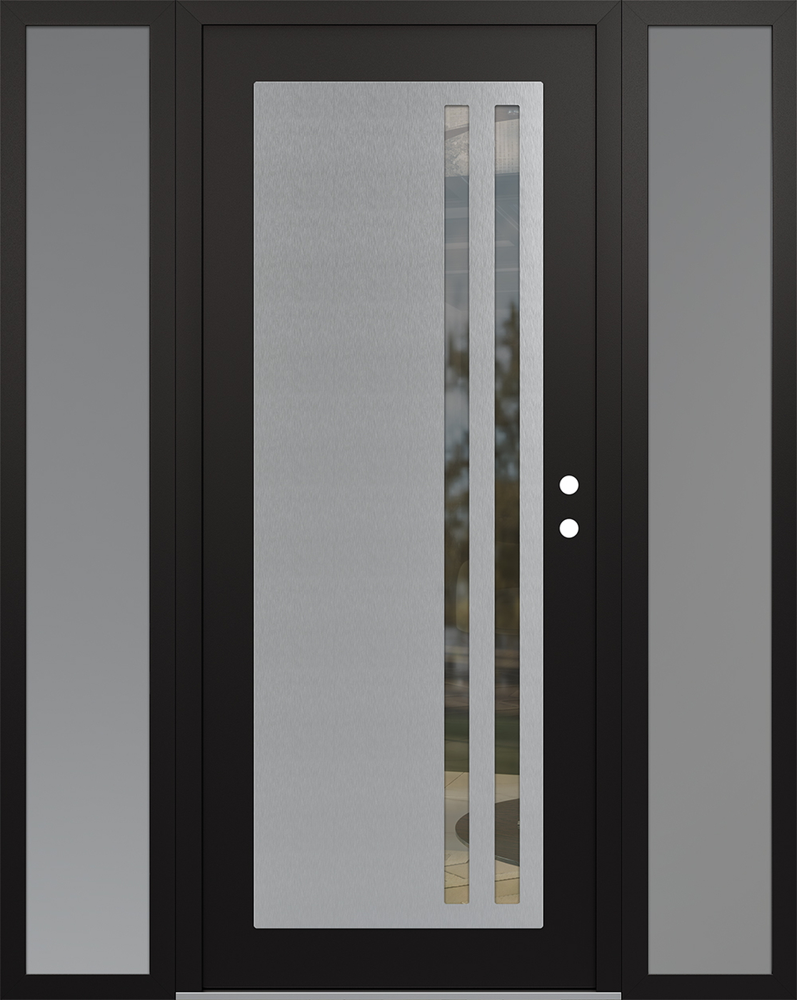 Modern Steel Front Door Diamond C6 68" x 80" black/black clear Glass Panel stainless steel LHI with 2 Sidelites frosted Glass
