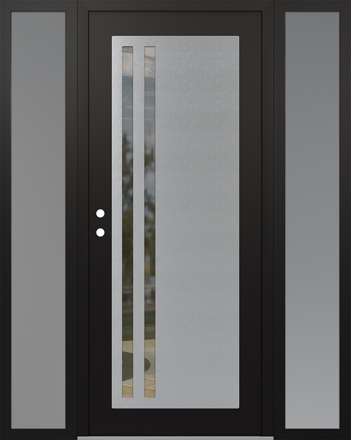 Modern Steel Front Door Diamond C6 68" x 80" black/black clear Glass Panel stainless steel RHI with 2 Sidelites frosted Glass