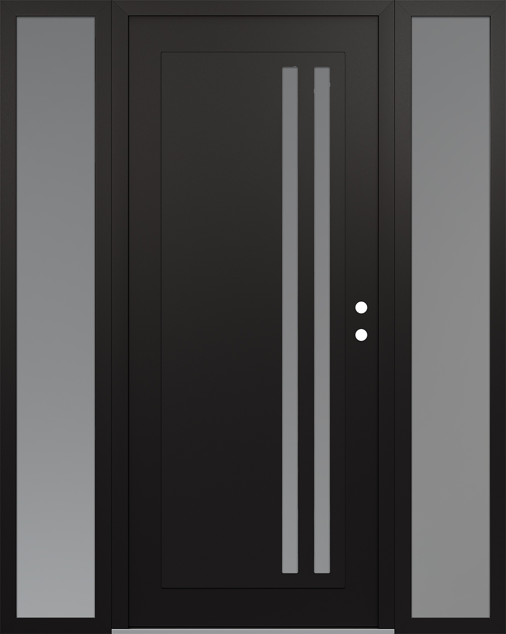 Modern Steel Front Door Diamond C6 68" x 80" black/white frosted Glass Panel black LHI with 2 Sidelites frosted Glass