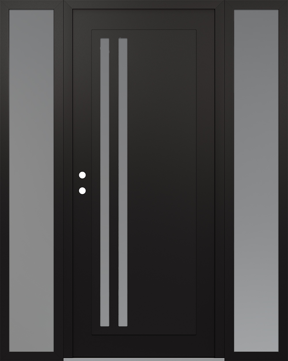 Modern Steel Front Door Diamond C6 68" x 80" black/white frosted Glass Panel black RHI with 2 Sidelites frosted Glass