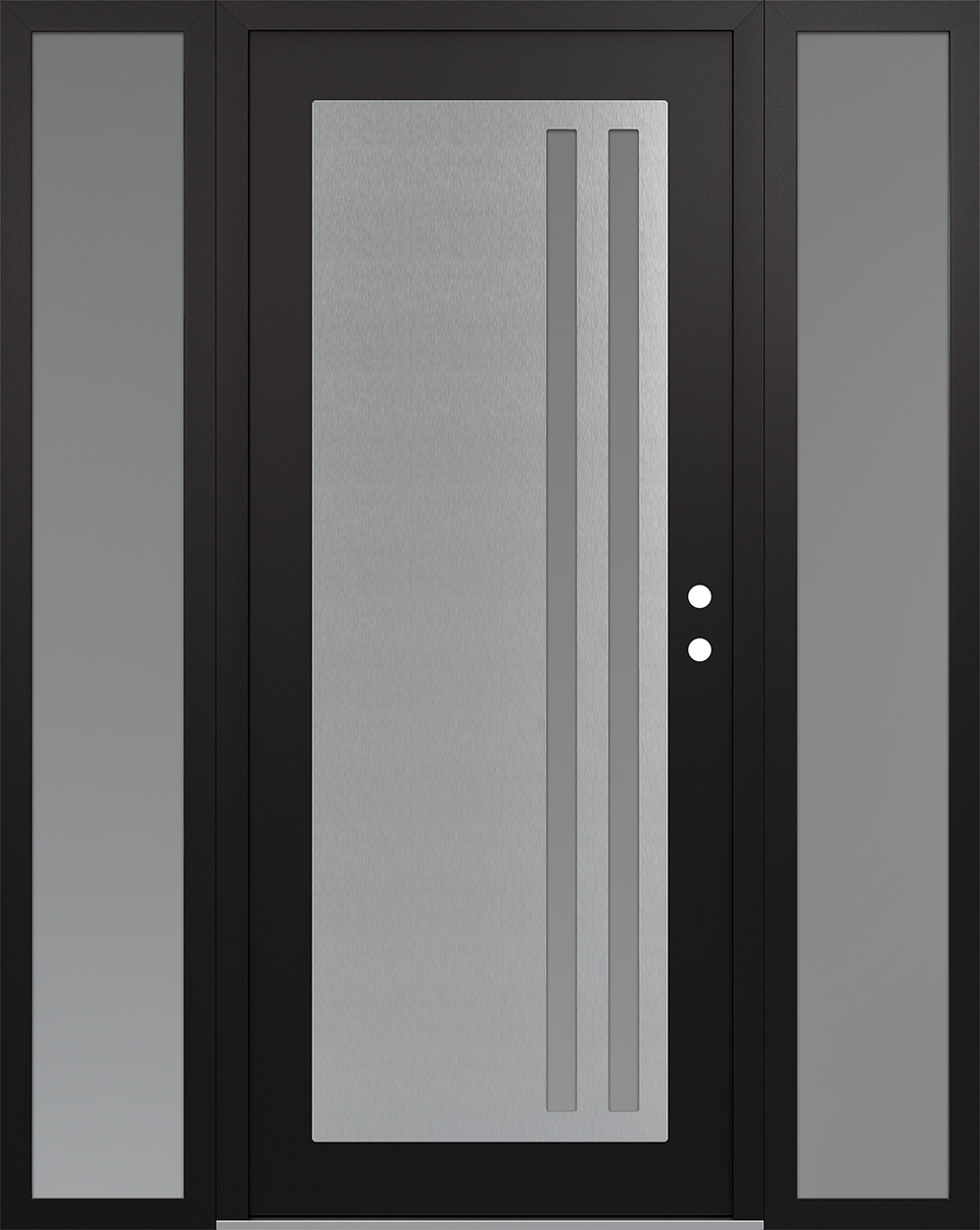 Modern Steel Front Door Diamond C6 68" x 80" black/white frosted Glass Panel stainless steel LHI with 2 Sidelites frosted Glass