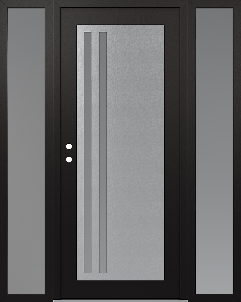 Modern Steel Front Door Diamond C6 68" x 80" black/white frosted Glass Panel stainless steel RHI with 2 Sidelites frosted Glass