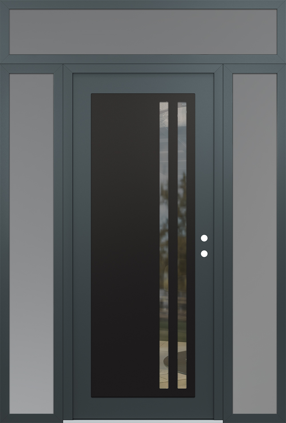 Modern Steel Front Door Diamond C6 68" x 96" anthracite/anthracite clear Glass Panel black LHI with 2 Sidelites and Transom frosted Glass