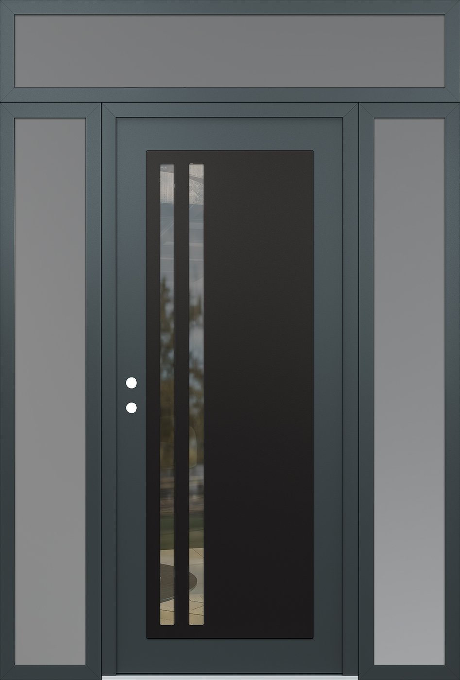 Modern Steel Front Door Diamond C6 68" x 96" anthracite/anthracite clear Glass Panel black RHI with 2 Sidelites and Transom frosted Glass