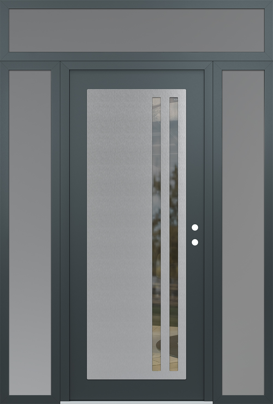 Modern Steel Front Door Diamond C6 68" x 96" anthracite/anthracite clear Glass Panel stainless steel LHI with 2 Sidelites and Transom frosted Glass