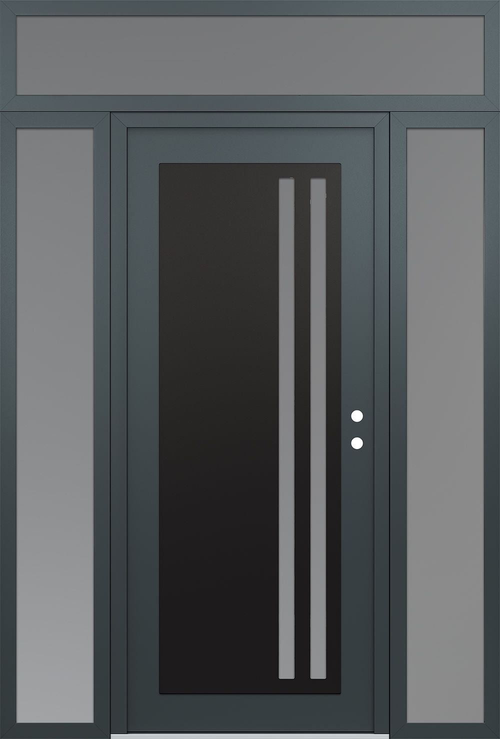 Modern Steel Front Door Diamond C6 68" x 96" anthracite/anthracite frosted Glass Panel black LHI with 2 Sidelites and Transom frosted Glass