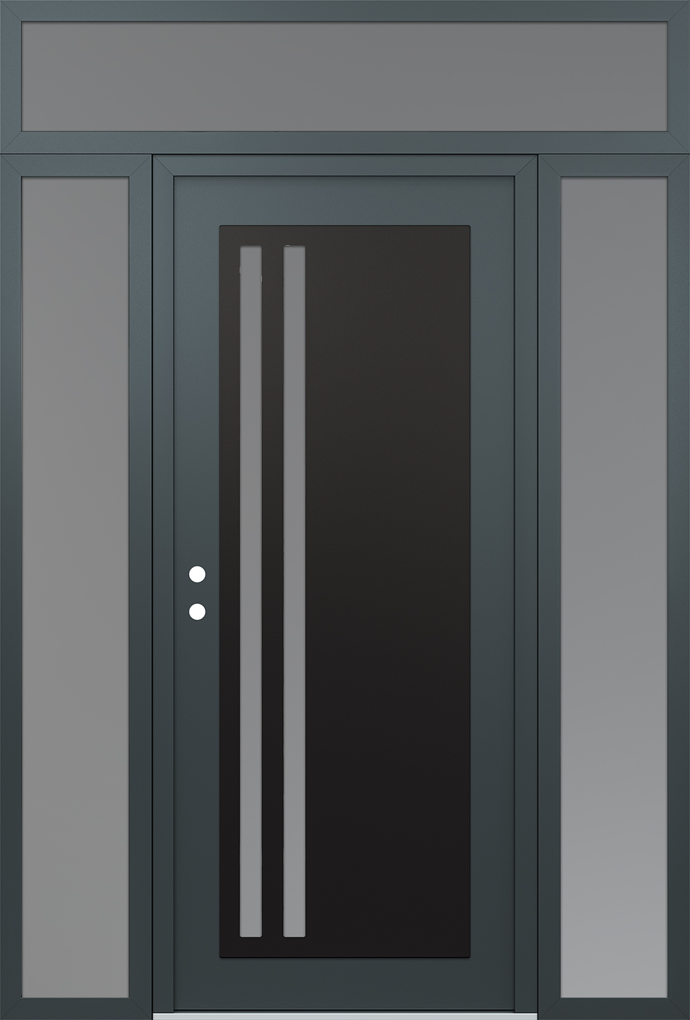 Modern Steel Front Door Diamond C6 68" x 96" anthracite/anthracite frosted Glass Panel black RHI with 2 Sidelites and Transom frosted Glass