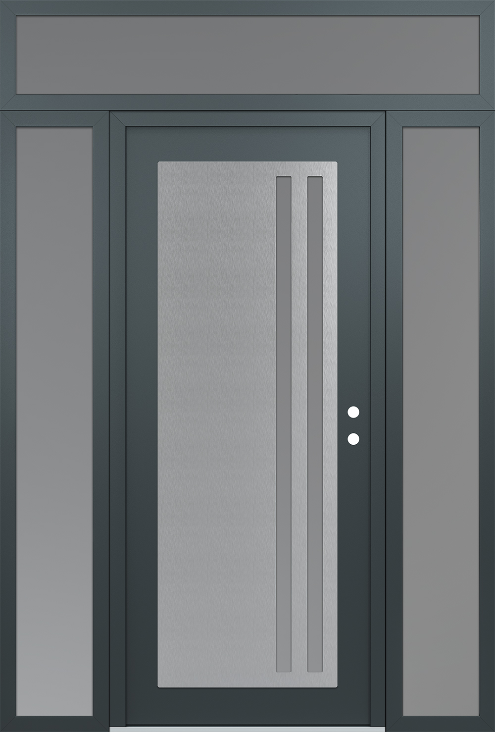 Modern Steel Front Door Diamond C6 68" x 96" anthracite/anthracite frosted Glass Panel stainless steel LHI with 2 Sidelites and Transom frosted Glass