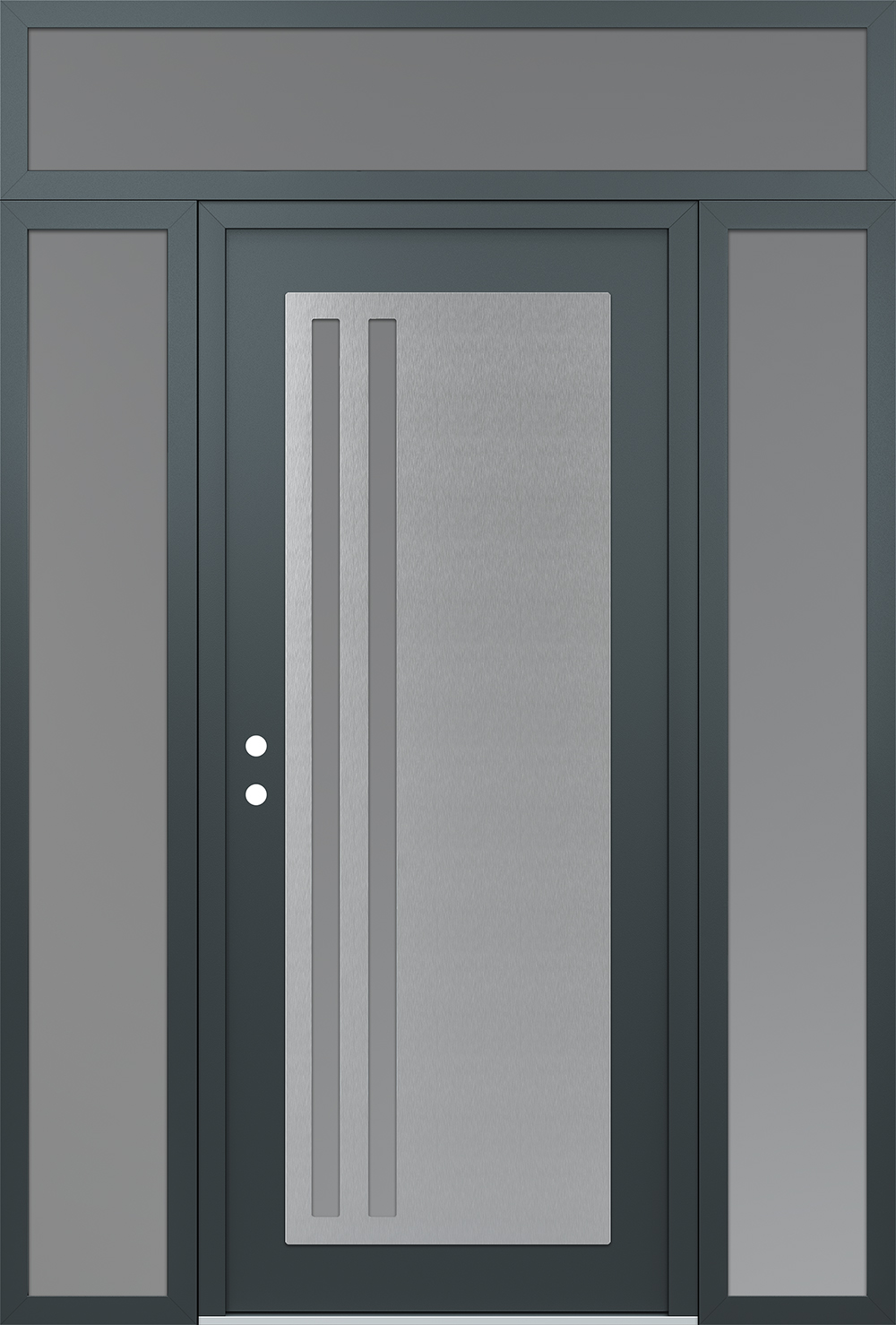 Modern Steel Front Door Diamond C6 68" x 96" anthracite/anthracite frosted Glass Panel stainless steel RHI with 2 Sidelites and Transom frosted Glass