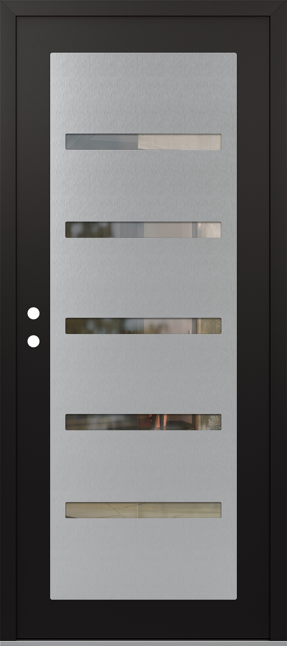 Modern Steel Front Door Diamond C7 36" x 80" black/black clear Glass Panel stainless steel RHI