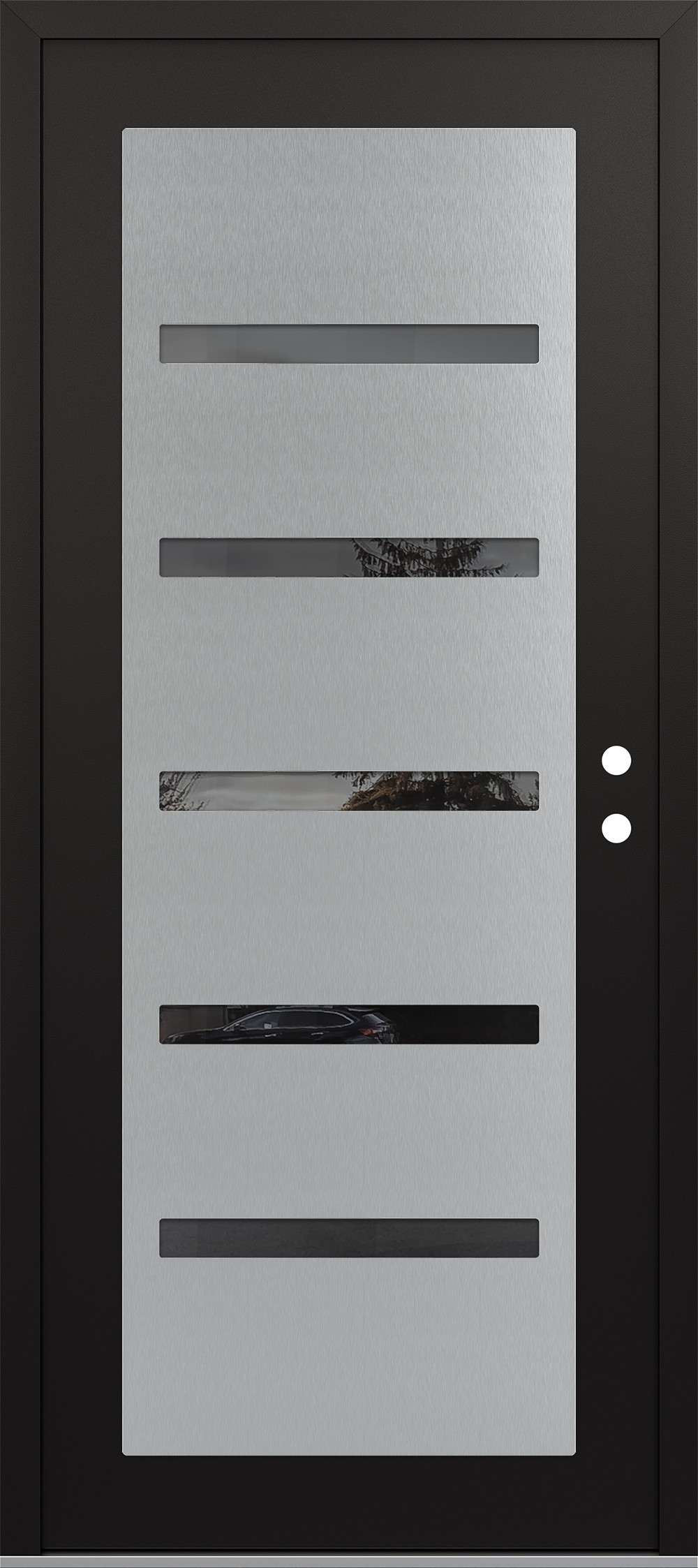 Modern Steel Front Door Diamond C7 36" x 80" black/black mirrored Glass Panel stainless steel LHI