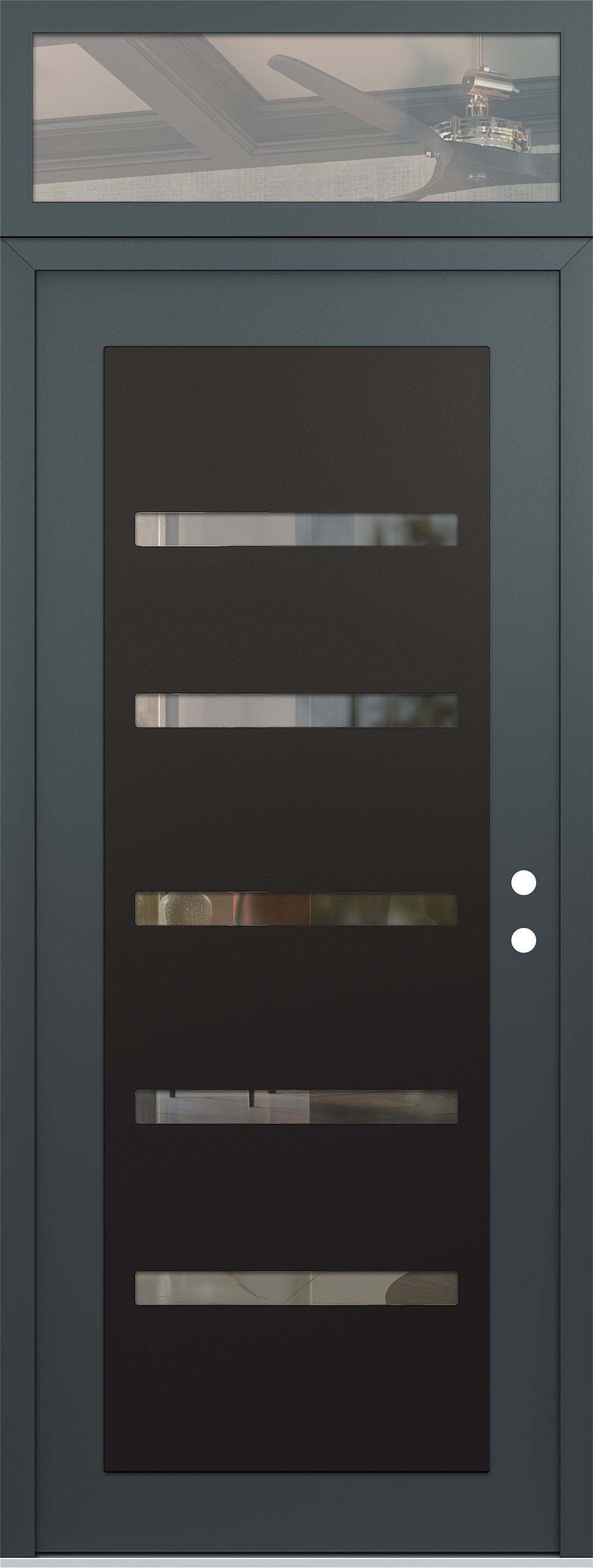 Modern Steel Front Door DIAMOND C7 36" X 96" ANTHRACITE/ANTHRACITE CLEAR GLASS PANEL BLACK LHI WITH TRANSOM CLEAR GLASS