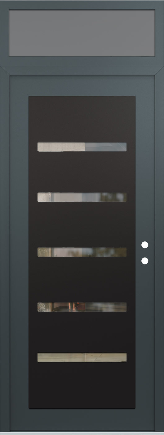 Modern Steel Front Door DIAMOND C7 36" X 96" ANTHRACITE/ANTHRACITE CLEAR GLASS PANEL BLACK LHI WITH TRANSOM FROSTED GLASS