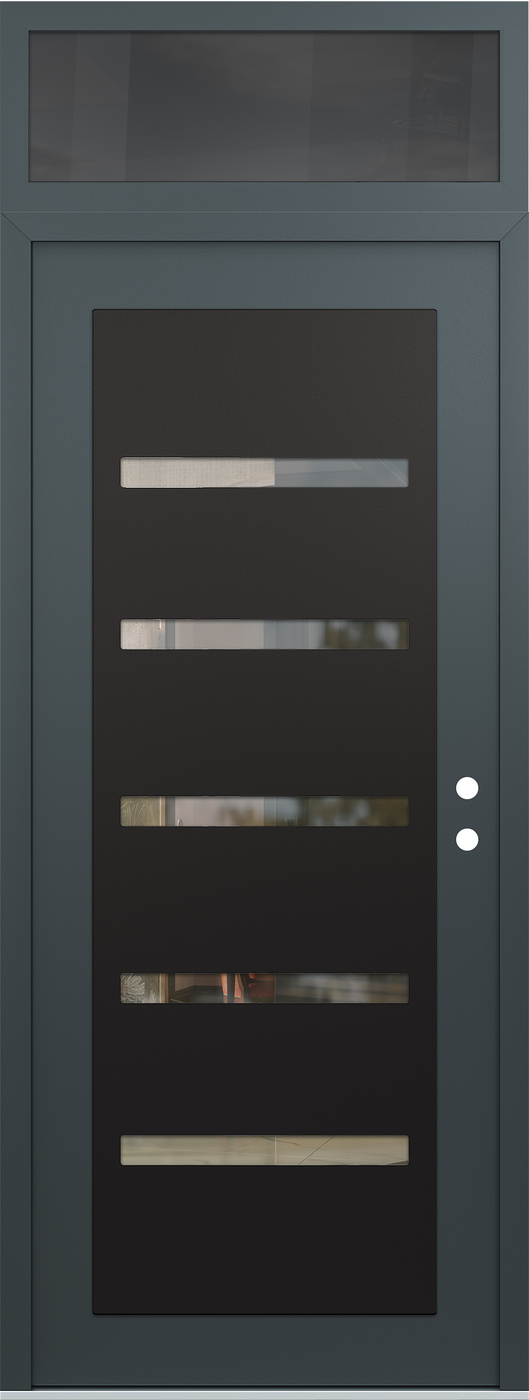 Modern Steel Front Door DIAMOND C7 36" X 96" ANTHRACITE/ANTHRACITE CLEAR GLASS PANEL BLACK LHI WITH TRANSOM MIRRORED GLASS