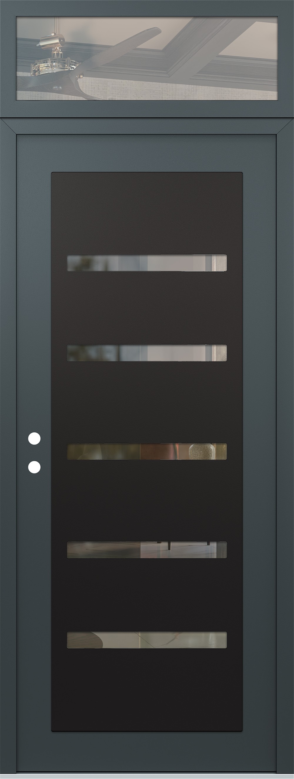 Modern Steel Front Door DIAMOND C7 36" X 96" ANTHRACITE/ANTHRACITE CLEAR GLASS PANEL BLACK RHI WITH TRANSOM CLEAR GLASS
