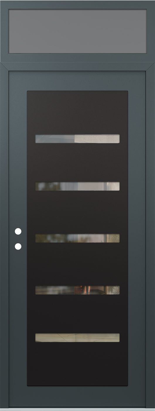 Modern Steel Front Door DIAMOND C7 36" X 96" ANTHRACITE/ANTHRACITE CLEAR GLASS PANEL BLACK RHI WITH TRANSOM FROSTED GLASS