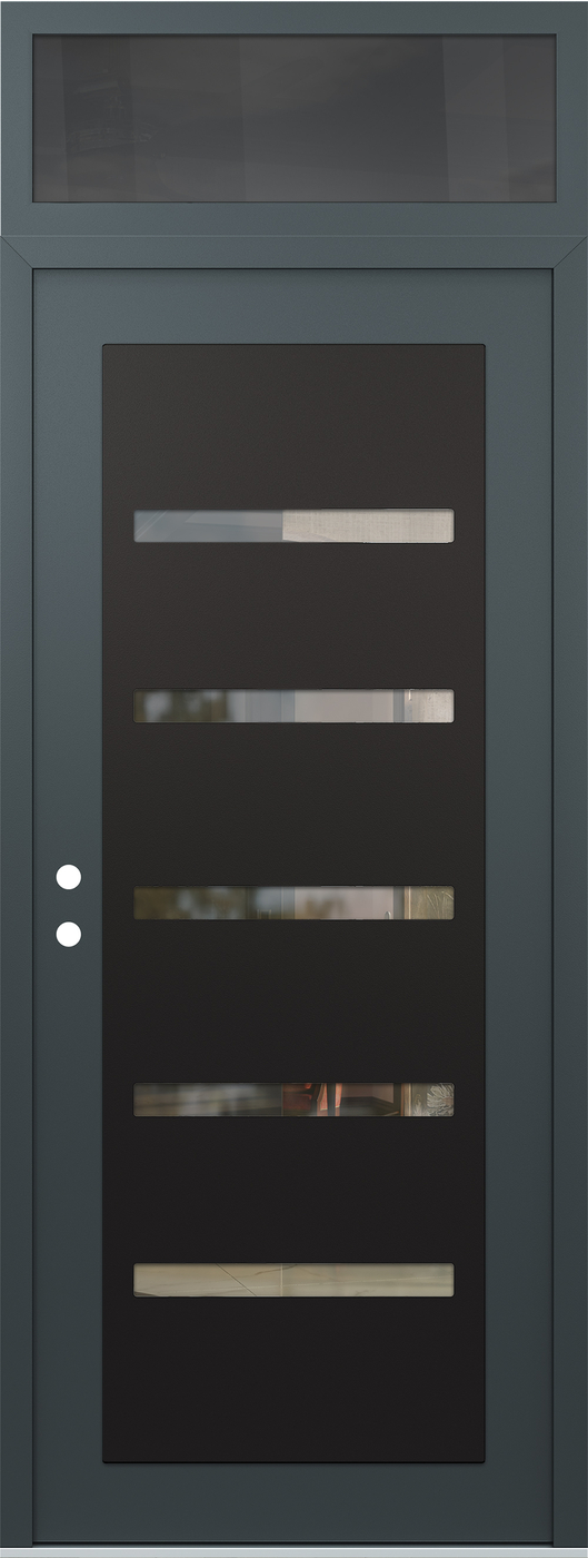 Modern Steel Front Door DIAMOND C7 36" X 96" ANTHRACITE/ANTHRACITE CLEAR GLASS PANEL BLACK RHI WITH TRANSOM MIRRORED GLASS