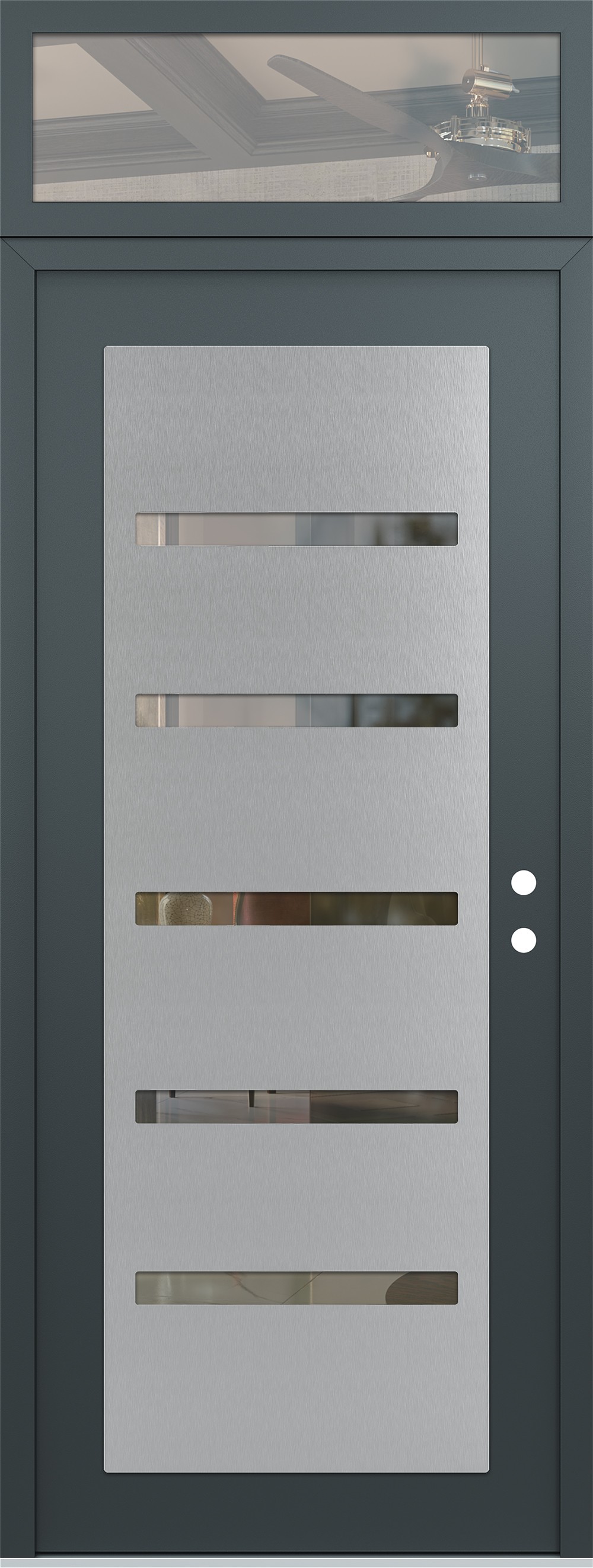 Modern Steel Front Door DIAMOND C7 36" X 96" ANTHRACITE/ANTHRACITE CLEAR GLASS PANEL STAINLESS STEEL LHI WITH TRANSOM CLEAR GLASS