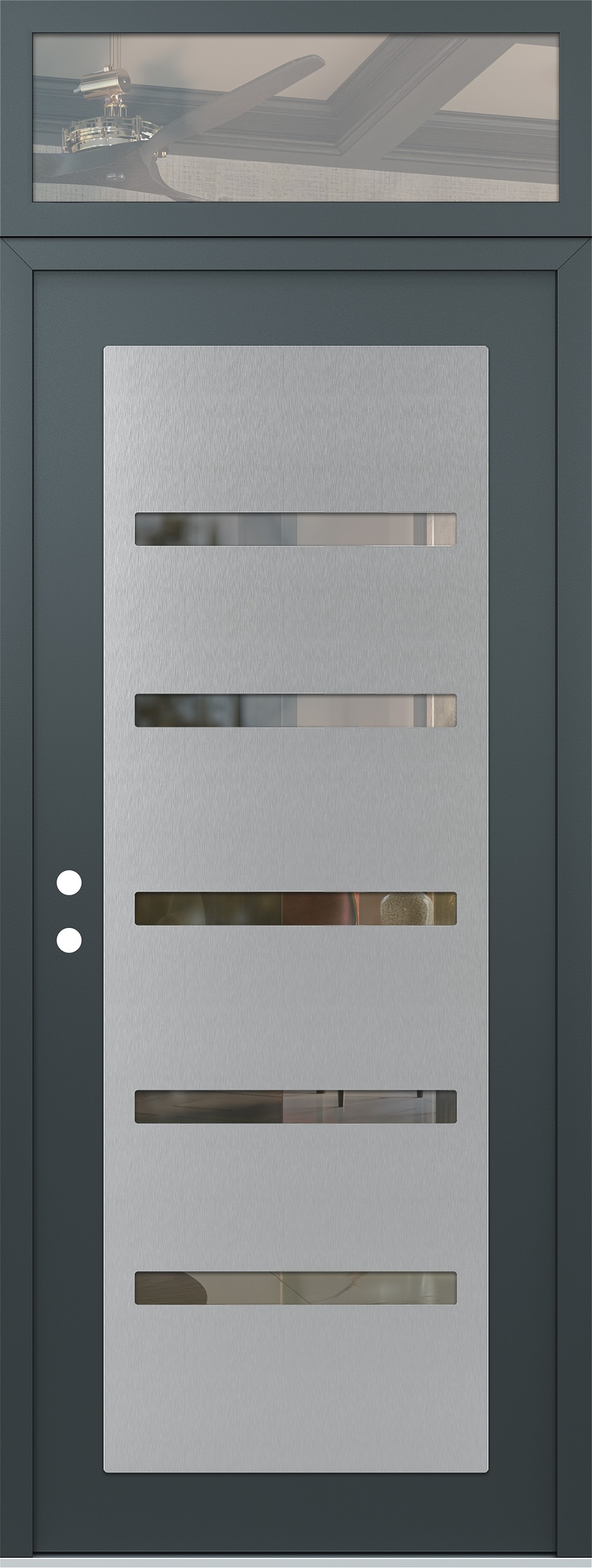 Modern Steel Front Door DIAMOND C7 36" X 96" ANTHRACITE/ANTHRACITE CLEAR GLASS PANEL STAINLESS STEEL RHI WITH TRANSOM CLEAR GLASS