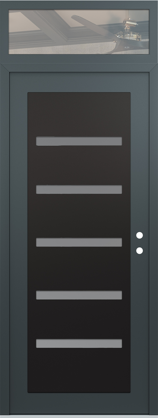 Modern Steel Front Door DIAMOND C7 36" X 96" ANTHRACITE/ANTHRACITE FROSTED GLASS PANEL BLACK LHI WITH TRANSOM CLEAR GLASS