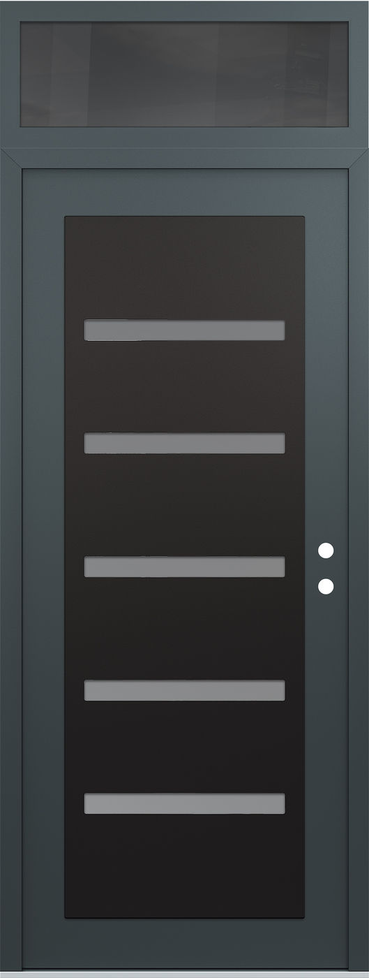Modern Steel Front Door DIAMOND C7 36" X 96" ANTHRACITE/ANTHRACITE FROSTED GLASS PANEL BLACK LHI WITH TRANSOM MIRRORED GLASS