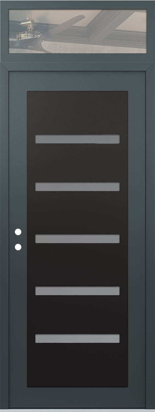 Modern Steel Front Door DIAMOND C7 36" X 96" ANTHRACITE/ANTHRACITE FROSTED GLASS PANEL BLACK RHI WITH TRANSOM CLEAR GLASS