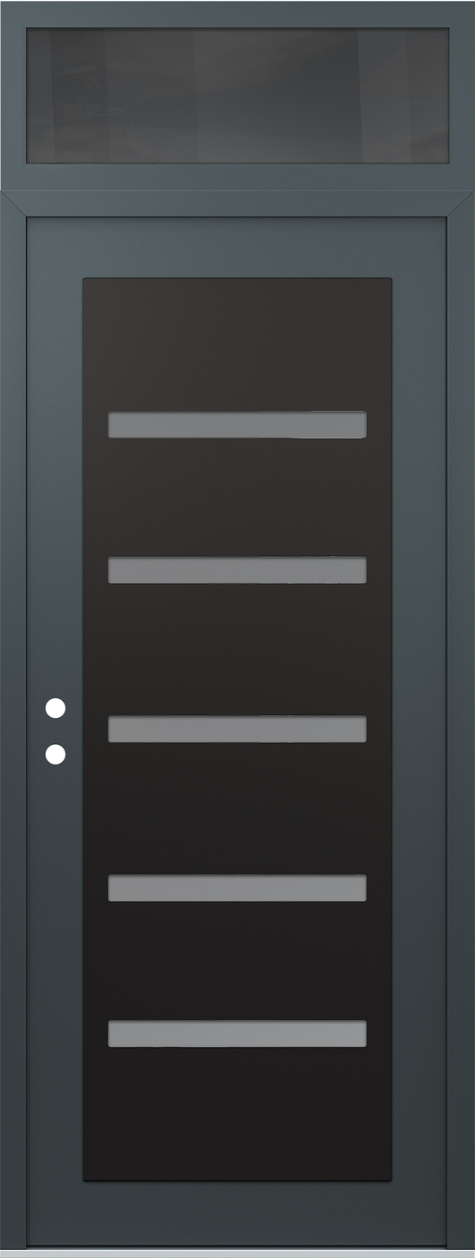 Modern Steel Front Door DIAMOND C7 36" X 96" ANTHRACITE/ANTHRACITE FROSTED GLASS PANEL BLACK RHI WITH TRANSOM MIRRORED GLASS