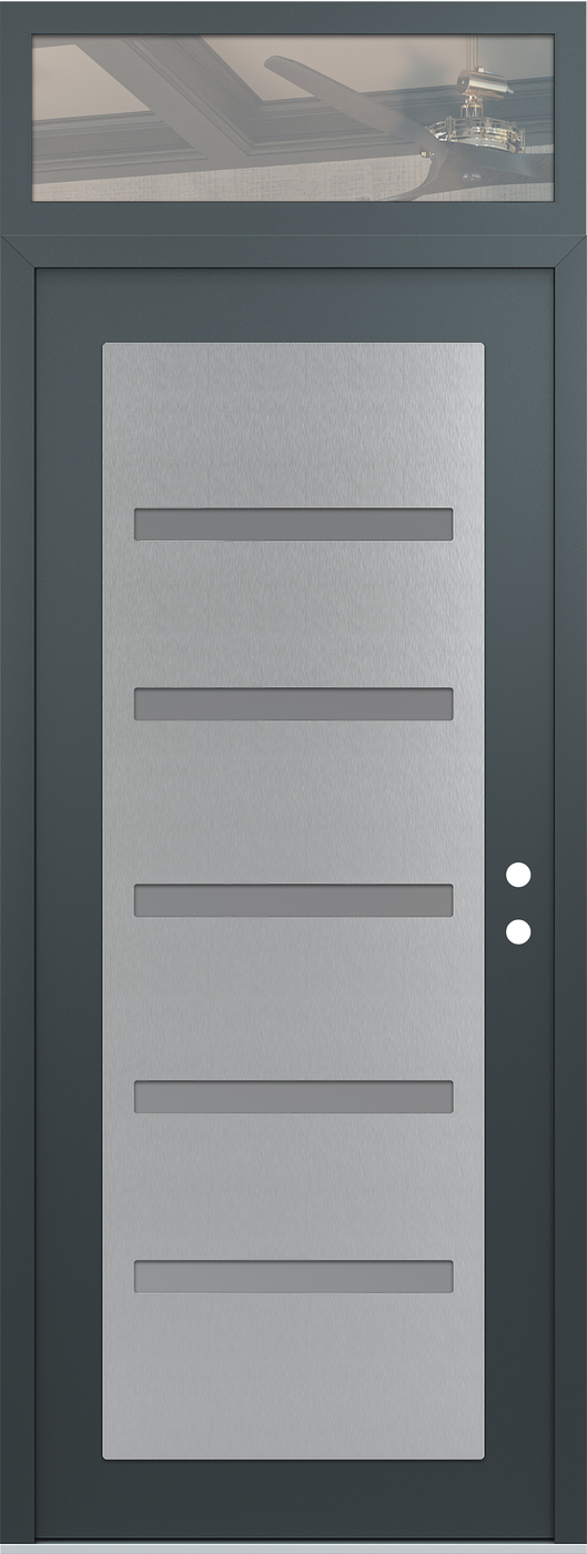 Modern Steel Front Door DIAMOND C7 36" X 96" ANTHRACITE/ANTHRACITE FROSTED GLASS PANEL STAINLESS STEEL LHI WITH TRANSOM CLEAR GLASS