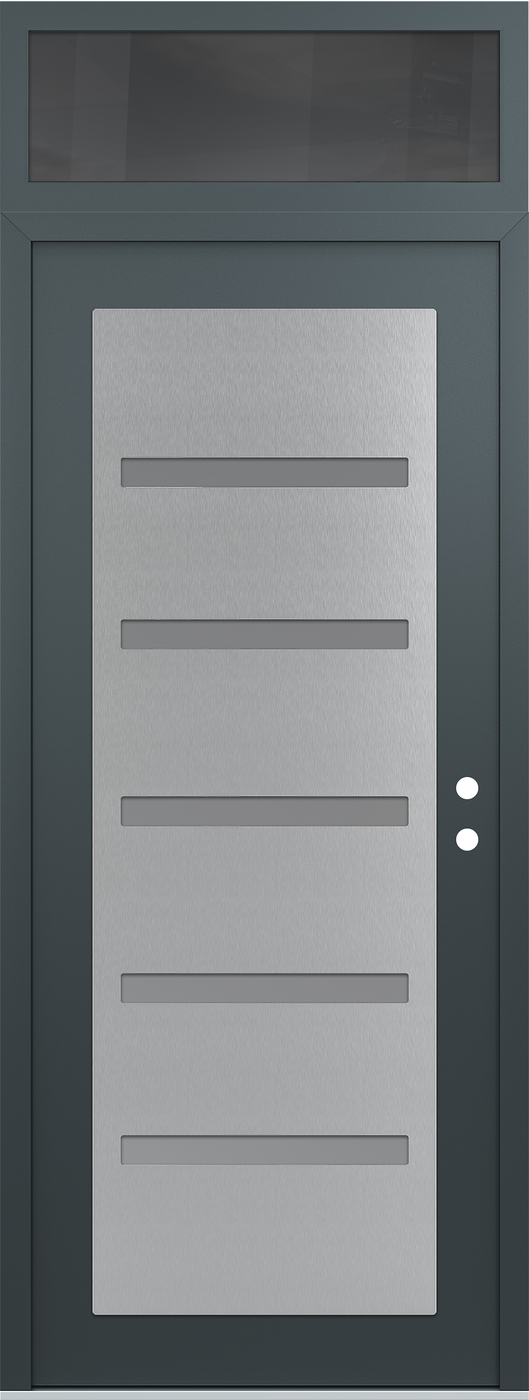 Modern Steel Front Door DIAMOND C7 36" X 96" ANTHRACITE/ANTHRACITE FROSTED GLASS PANEL STAINLESS STEEL LHI WITH TRANSOM MIRRORED GLASS