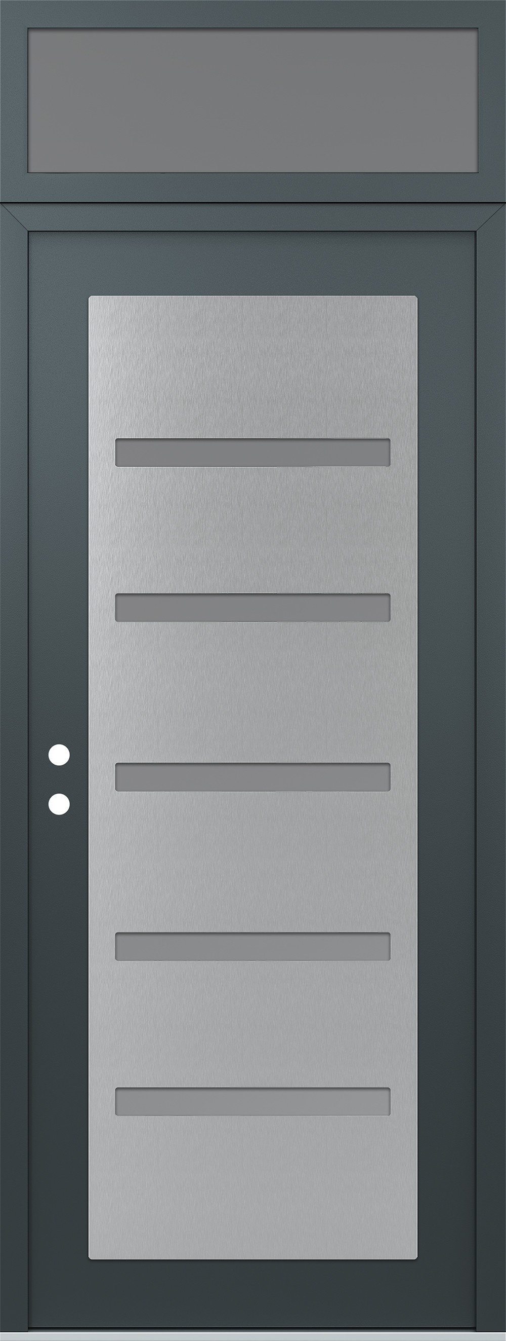 Modern Steel Front Door DIAMOND C7 36" X 96" ANTHRACITE/ANTHRACITE FROSTED GLASS PANEL STAINLESS STEEL RHI WITH TRANSOM FROSTED GLASS