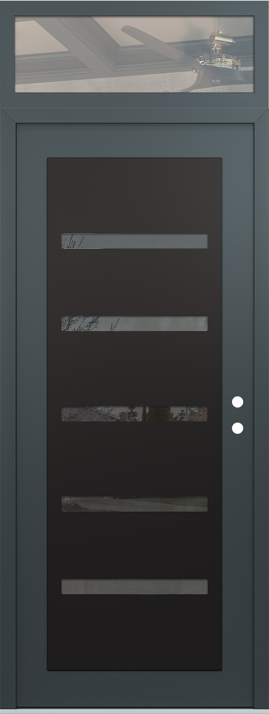 Modern Steel Front Door DIAMOND C7 36" X 96" ANTHRACITE/ANTHRACITE MIRRORED GLASS PANEL BLACK LHI WITH TRANSOM CLEAR GLASS
