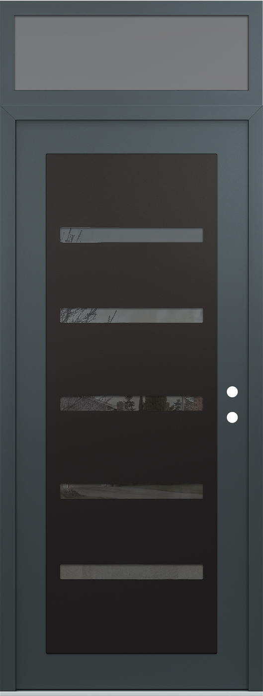 Modern Steel Front Door DIAMOND C7 36" X 96" ANTHRACITE/ANTHRACITE MIRRORED GLASS PANEL BLACK LHI WITH TRANSOM FROSTED GLASS