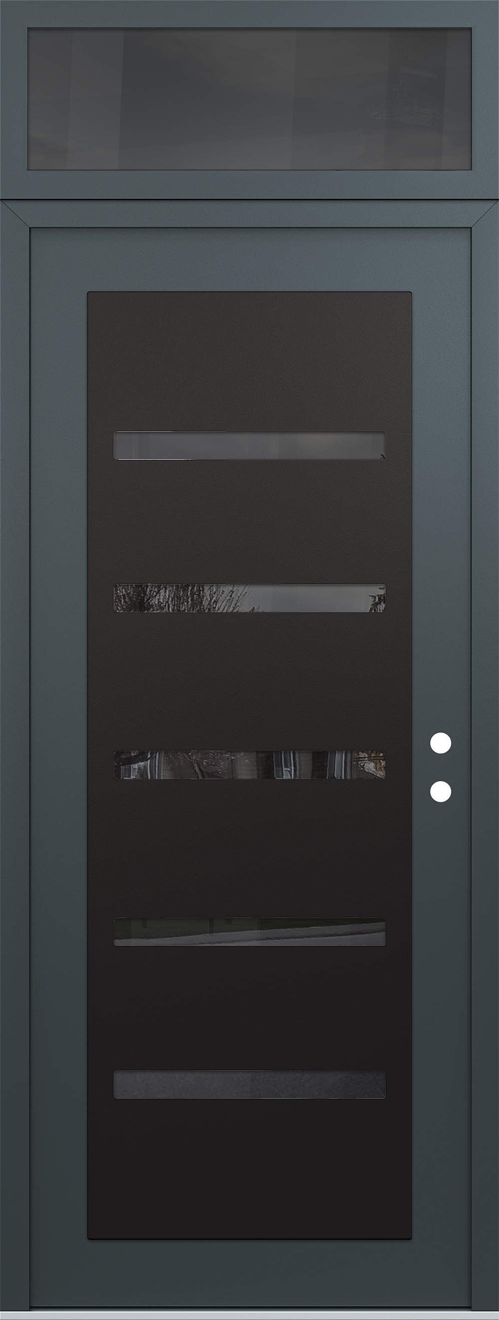 Modern Steel Front Door DIAMOND C7 36" X 96" ANTHRACITE/ANTHRACITE MIRRORED GLASS PANEL BLACK LHI WITH TRANSOM MIRRORED GLASS