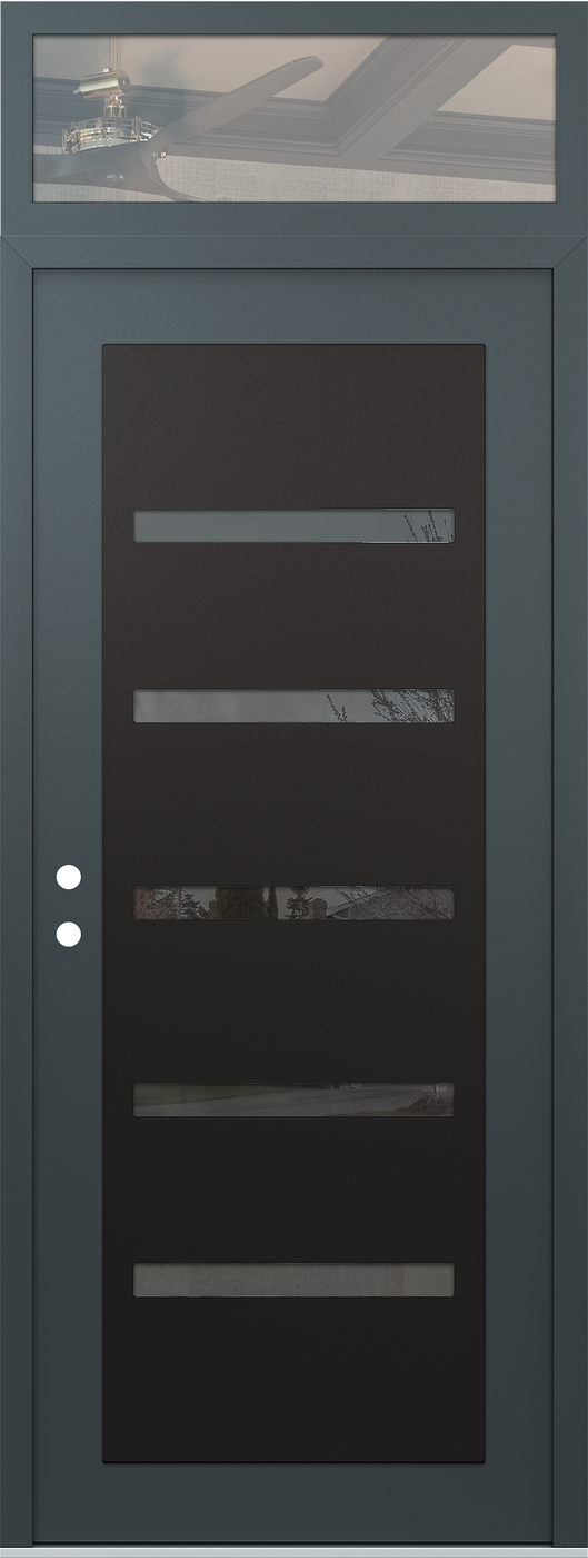 Modern Steel Front Door DIAMOND C7 36" X 96" ANTHRACITE/ANTHRACITE MIRRORED GLASS PANEL BLACK RHI WITH TRANSOM CLEAR GLASS