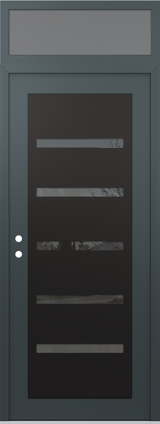 Modern Steel Front Door DIAMOND C7 36" X 96" ANTHRACITE/ANTHRACITE MIRRORED GLASS PANEL BLACK RHI WITH TRANSOM FROSTED GLASS