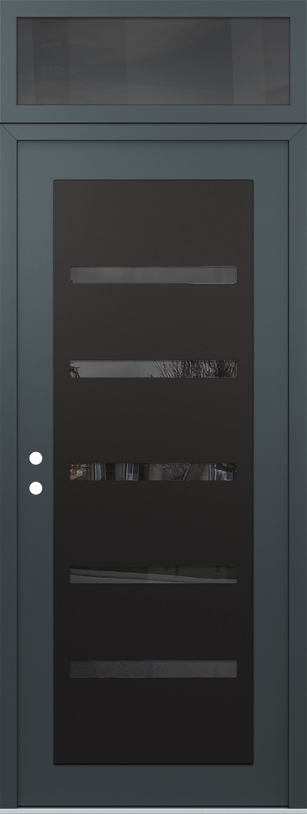 Modern Steel Front Door DIAMOND C7 36" X 96" ANTHRACITE/ANTHRACITE MIRRORED GLASS PANEL BLACK RHI WITH TRANSOM MIRRORED GLASS