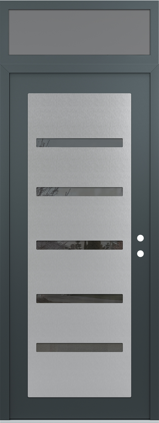 Modern Steel Front Door DIAMOND C7 36" X 96" ANTHRACITE/ANTHRACITE MIRRORED GLASS PANEL STAINLESS STEEL LHI WITH TRANSOM FROSTED GLASS