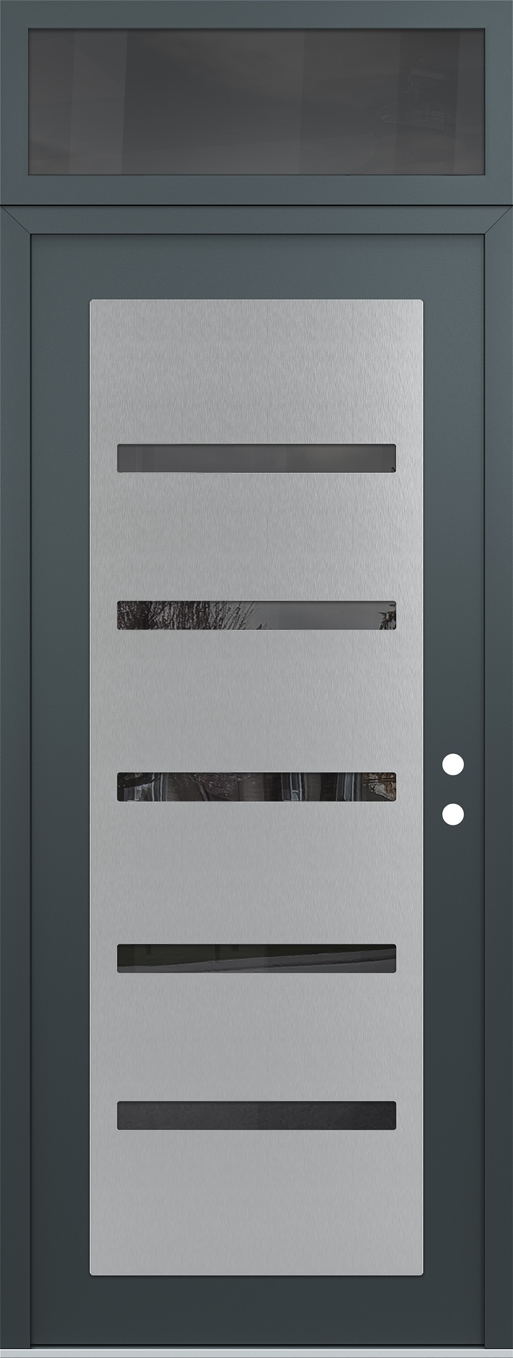Modern Steel Front Door DIAMOND C7 36" X 96" ANTHRACITE/ANTHRACITE MIRRORED GLASS PANEL STAINLESS STEEL LHI WITH TRANSOM MIRRORED GLASS