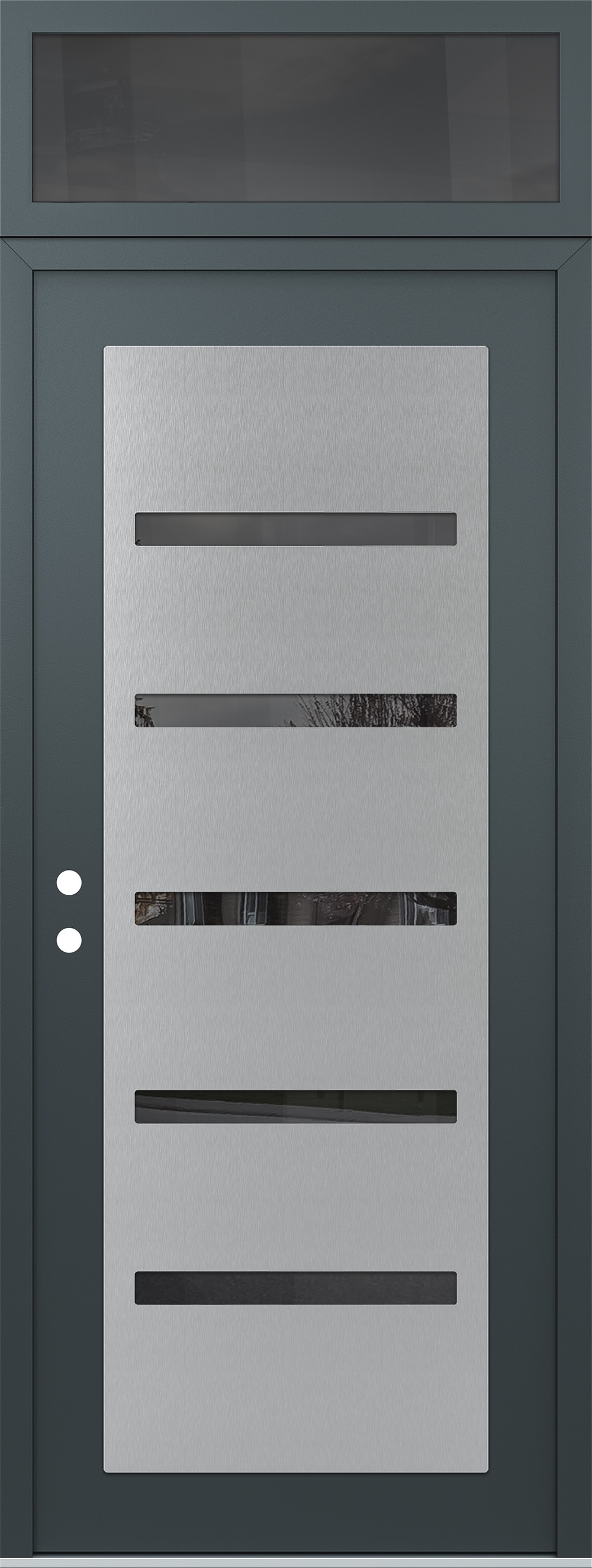 Modern Steel Front Door DIAMOND C7 36" X 96" ANTHRACITE/ANTHRACITE MIRRORED GLASS PANEL STAINLESS STEEL RHI WITH TRANSOM MIRRORED GLASS