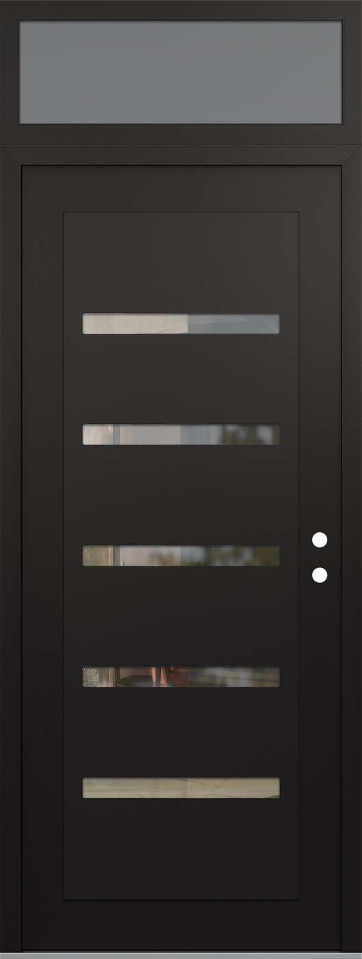Modern Steel Front Door DIAMOND C7 36" X 96" BLACK/BLACK CLEAR GLASS PANEL BLACK LHI WITH TRANSOM FROSTED GLASS