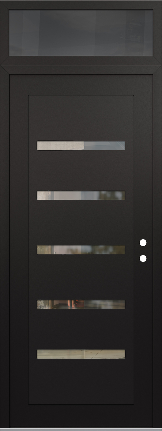 Modern Steel Front Door DIAMOND C7 36" X 96" BLACK/BLACK CLEAR GLASS PANEL BLACK LHI WITH TRANSOM MIRRORED GLASS