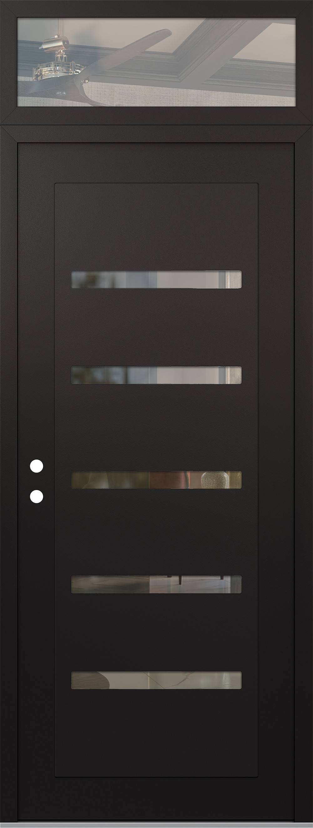 Modern Steel Front Door DIAMOND C7 36" X 96" BLACK/BLACK CLEAR GLASS PANEL BLACK RHI WITH TRANSOM CLEAR GLASS