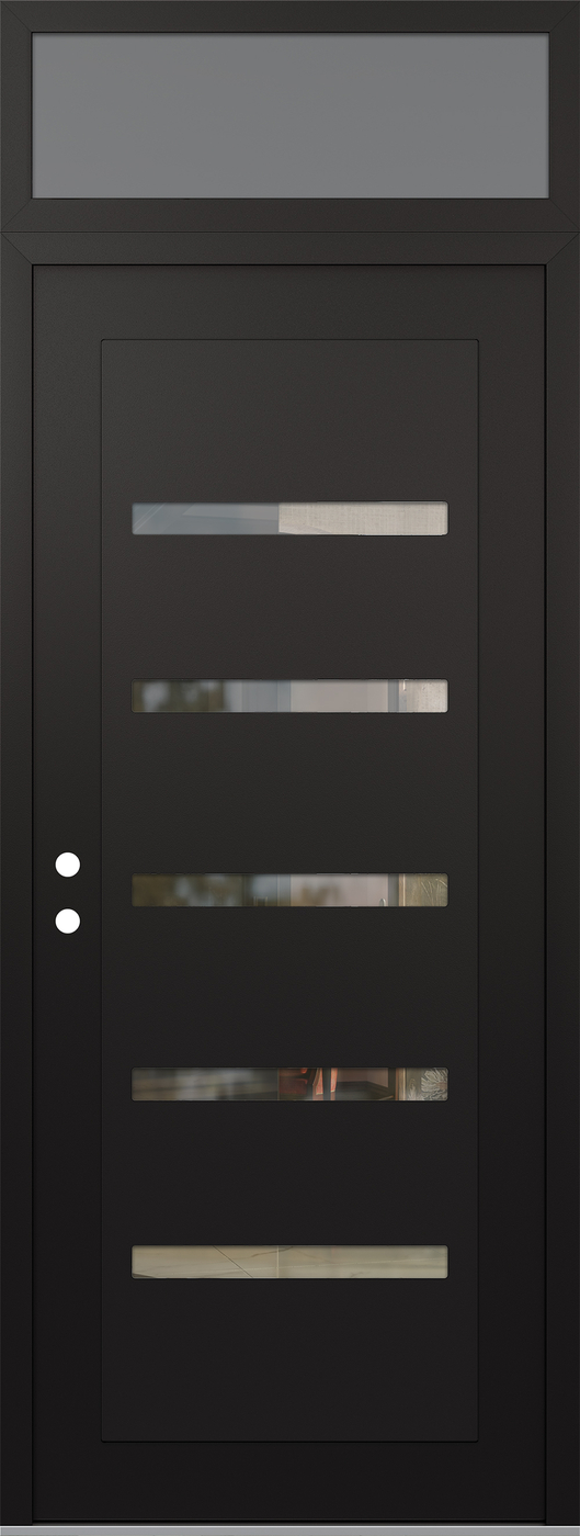 Modern Steel Front Door DIAMOND C7 36" X 96" BLACK/BLACK CLEAR GLASS PANEL BLACK RHI WITH TRANSOM FROSTED GLASS