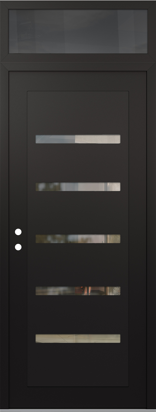 Modern Steel Front Door DIAMOND C7 36" X 96" BLACK/BLACK CLEAR GLASS PANEL BLACK RHI WITH TRANSOM MIRRORED GLASS