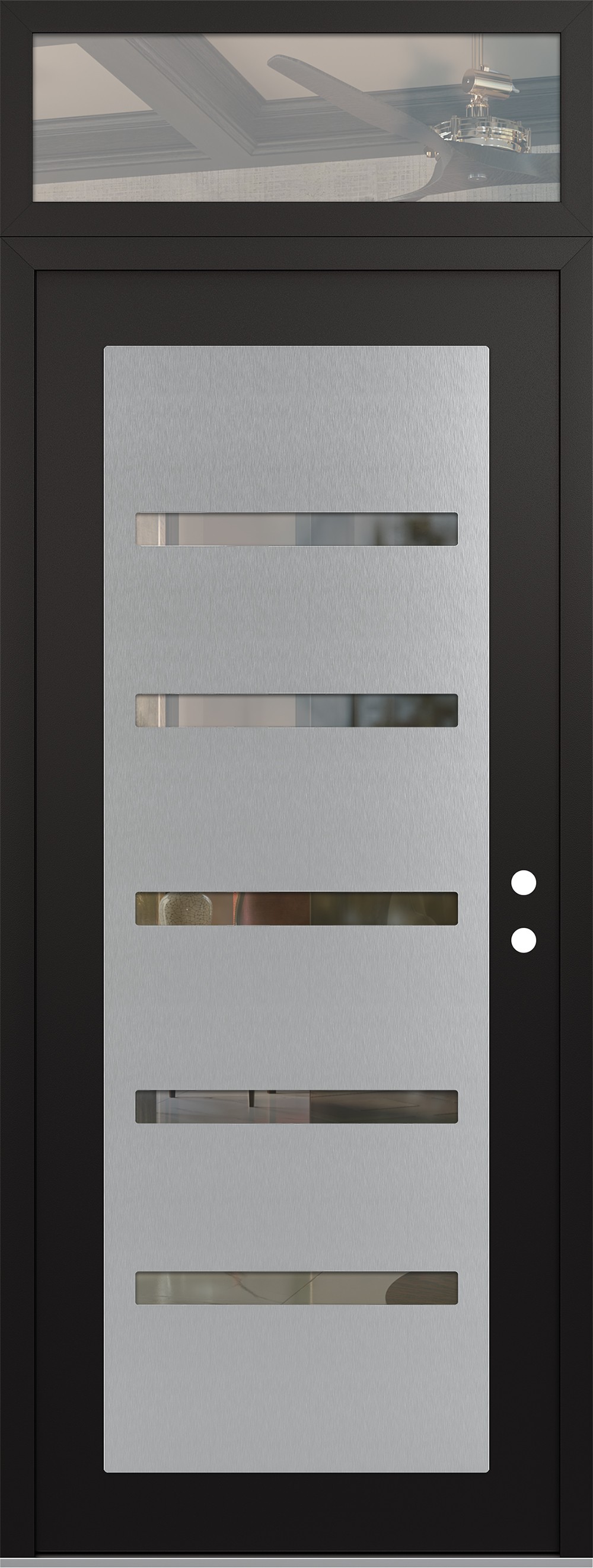 Modern Steel Front Door DIAMOND C7 36" X 96" BLACK/BLACK CLEAR GLASS PANEL STAINLESS STEEL LHI WITH TRANSOM CLEAR GLASS